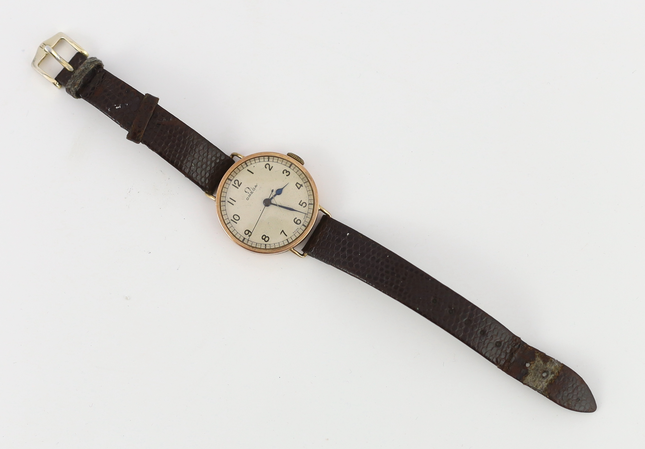 A gentleman's early 1940's Omega 9ct gold manual wind wrist watch